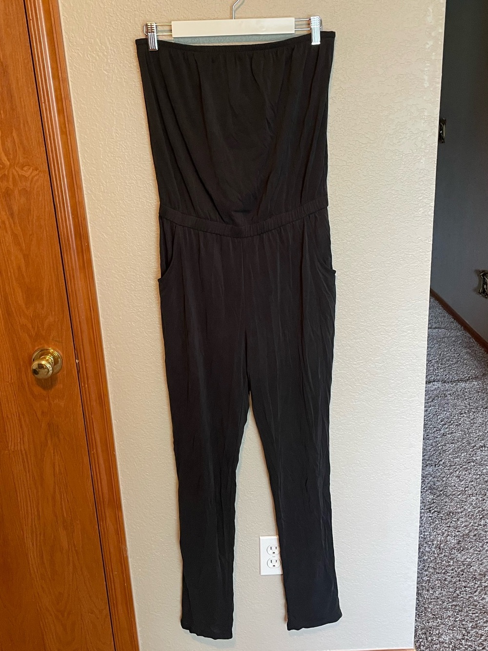 Dark grey strapless jumpsuit